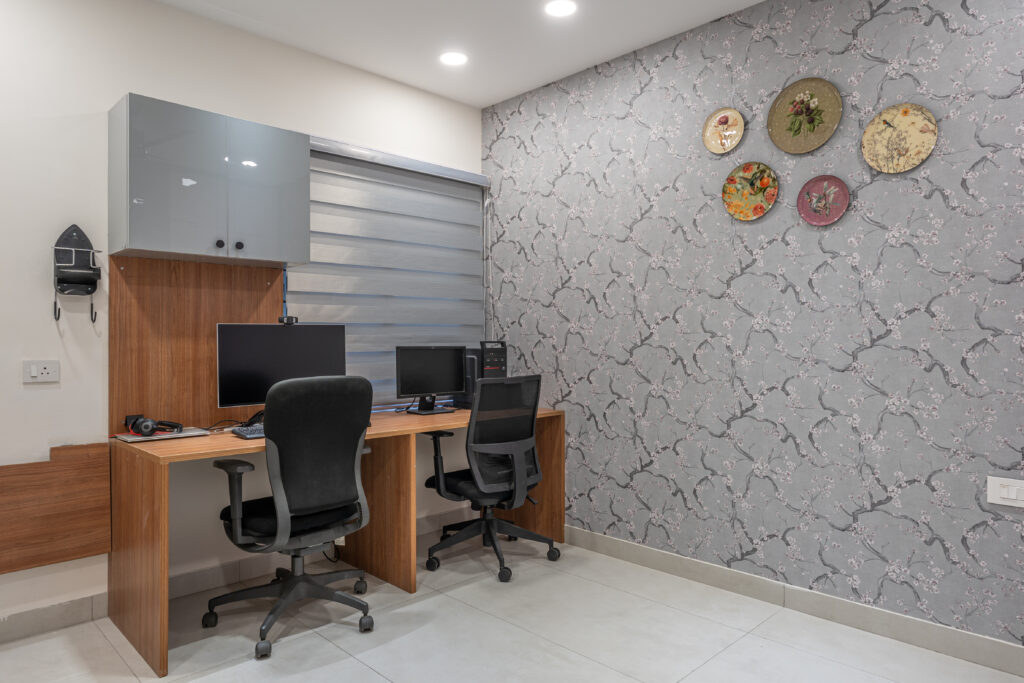 Beyond the Four Walls: Let's Turn Your Space into a Masterpiece from Floor to Ceiling! | Untold Concepts – Luxury Interior Designers in Chennai Custom work-from-home desk designed by Untold Concepts
featuring a modern study unit with functional storage, elegant finishes, and a minimalist home office interior design in Chennai.