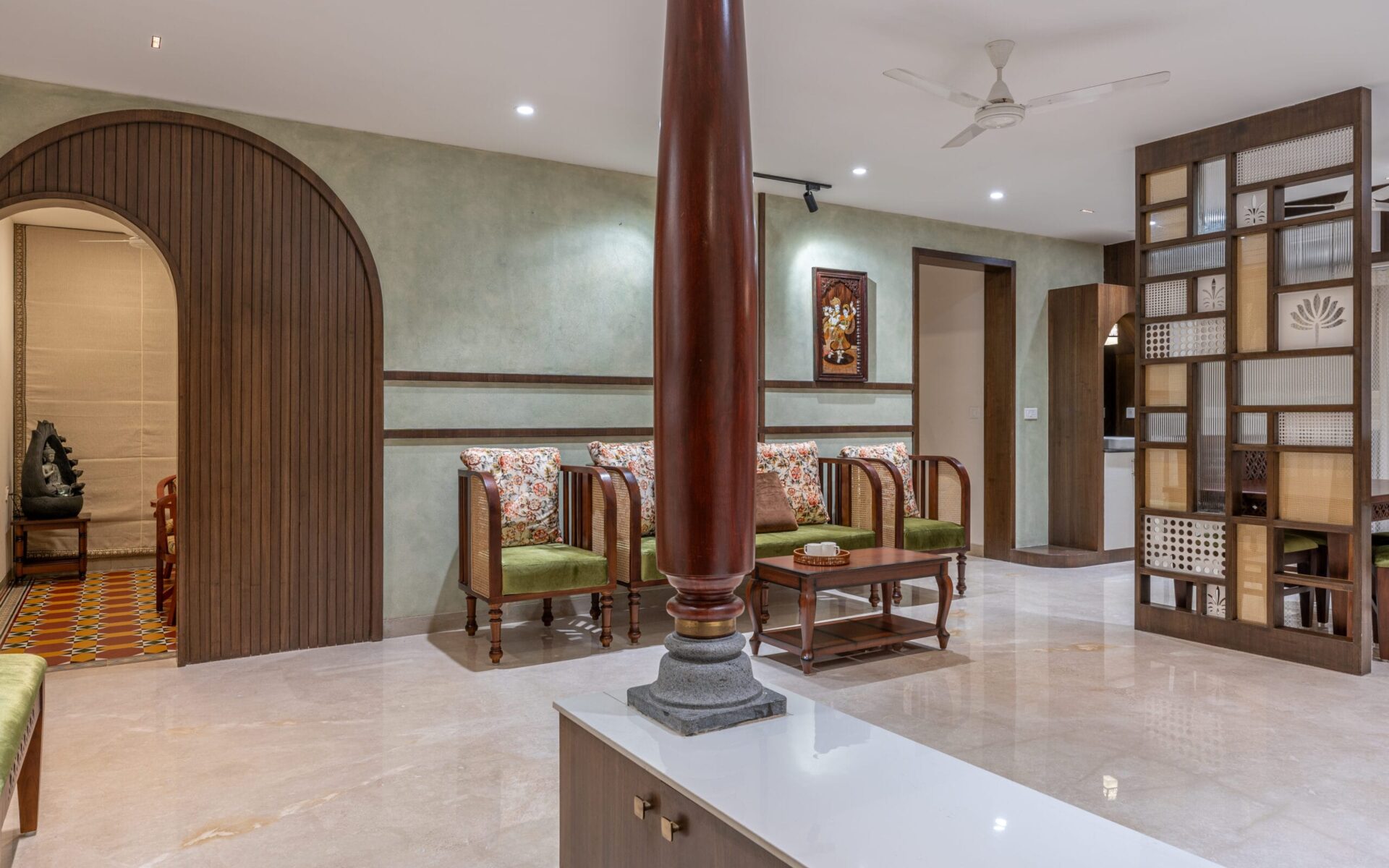 Chettinad Theme Interior Design | Untold Concepts Chettinad theme interior design by Untold Concepts featuring traditional wooden elements, warm tones, and elegant ethnic details for a classic South Indian aesthetic.