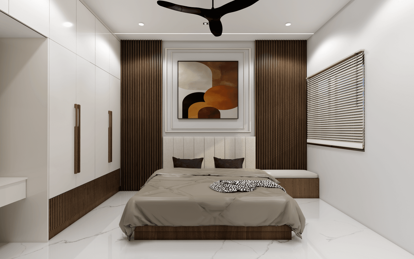 2 (3) Modern bedroom interior design with upholstered bed and ambient lighting