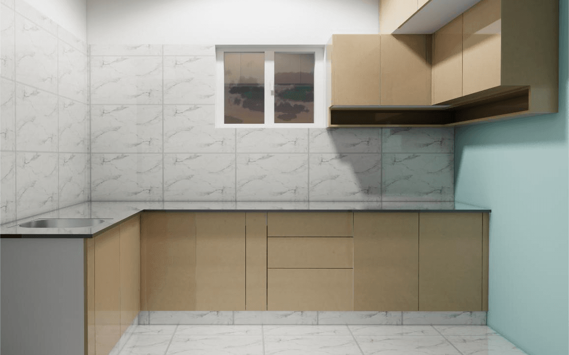 2 Modern kitchen interior design in Chennai with custom storage and sleek finishes.