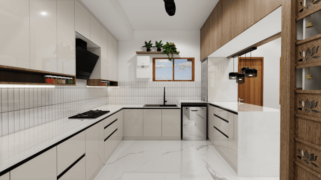 Laminate vs Acrylic Kitchen Cabinets: Which is Better for Modern Kitchens? | Untold Concepts – Luxury Interior Designers in Chennai Luxury modular kitchen interior with premium finishes, built-in appliances, and elegant lighting designed by Untold Concepts in Chennai.