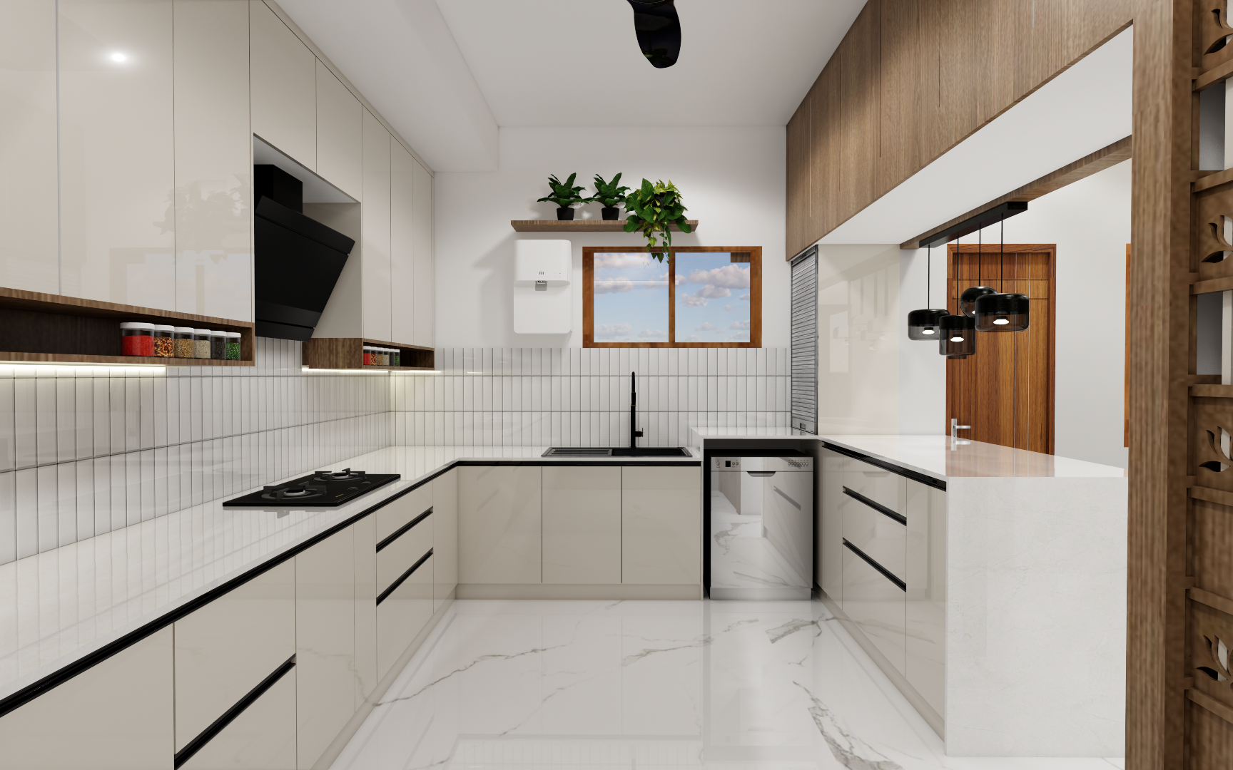 2 Luxury modular kitchen interior with premium finishes, built-in appliances, and elegant lighting designed by Untold Concepts in Chennai.
