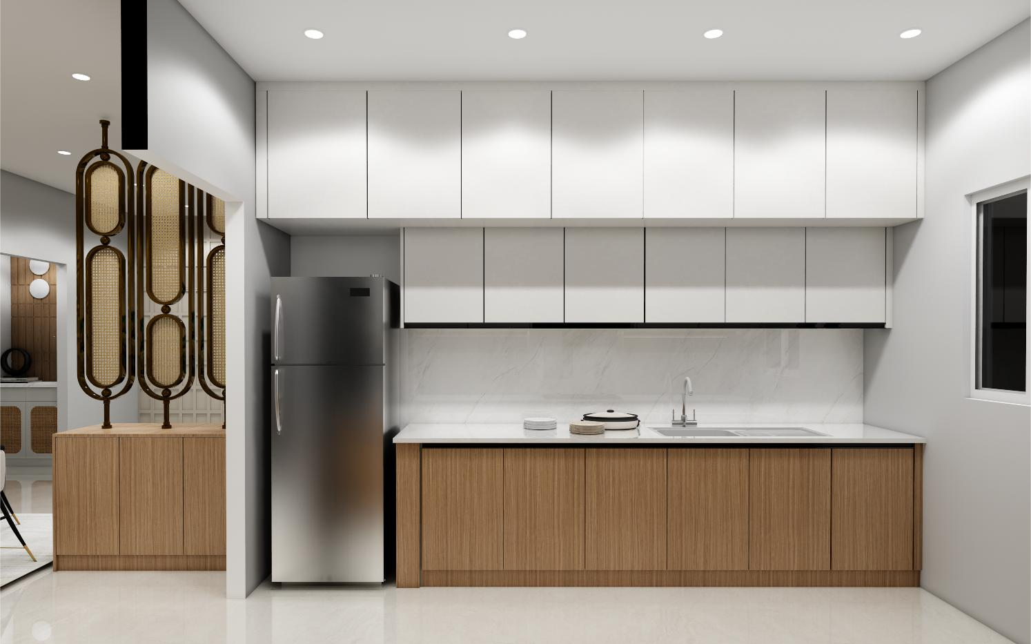 7 Modern kitchen interior design in Chennai with custom storage and sleek finishes.