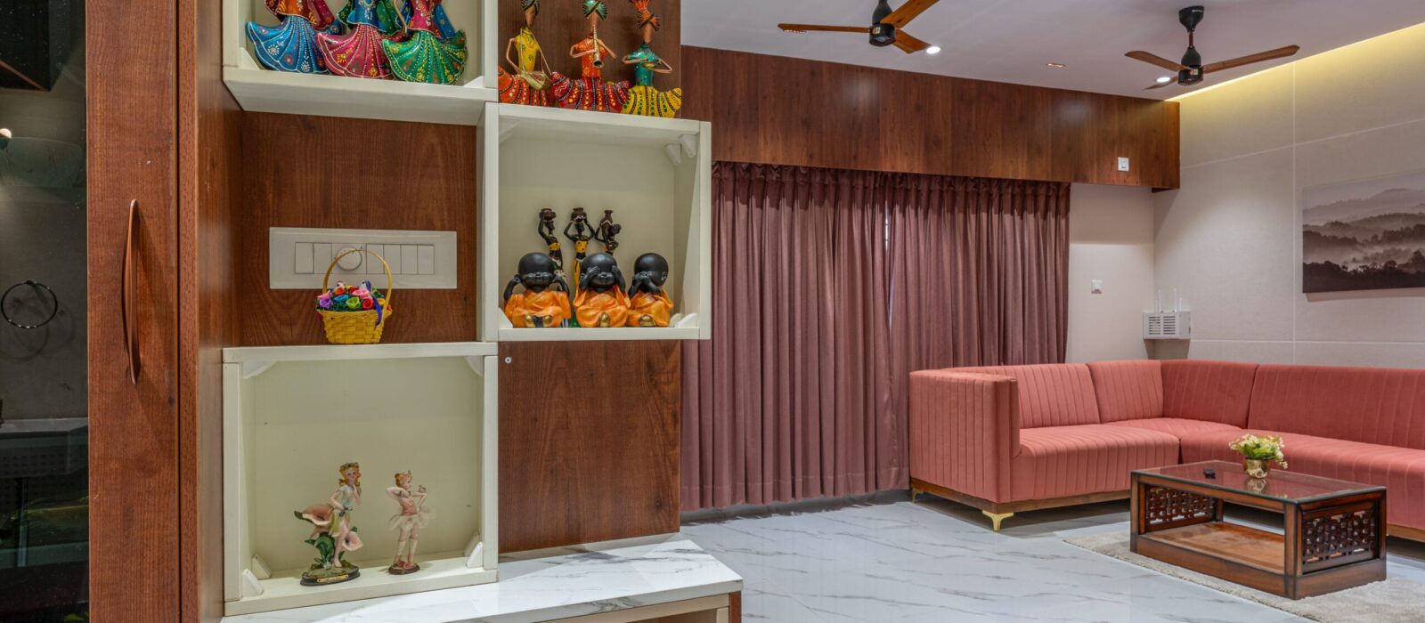 Untold_HiResPhotos_Mambakkam-16 Living room renovation with false ceiling and feature wall design