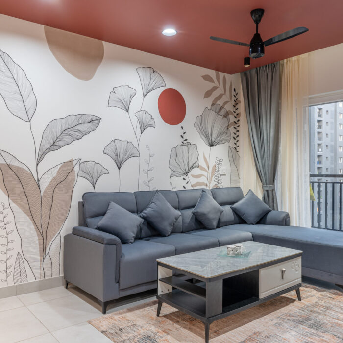 HiResPhotos-80 Stylish hall with maroon ceiling and soft indirect lighting finish